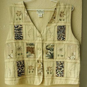 Tantrums, Vintage Women's Tan Floral Embroidered Vest 90's, Size Medium